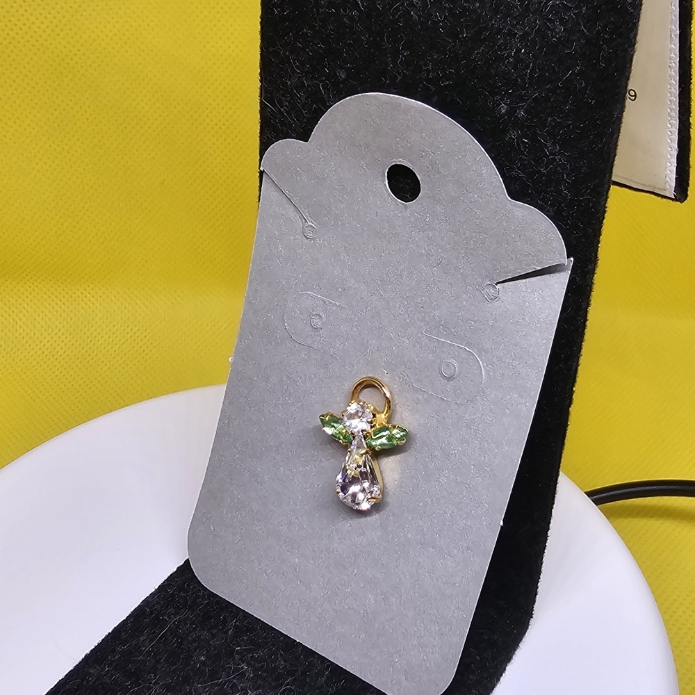 Peridot August Birthstone Halo Wings Lapel Pin • Gold Tone • Rhinestone Accent - Picture 4 of 4